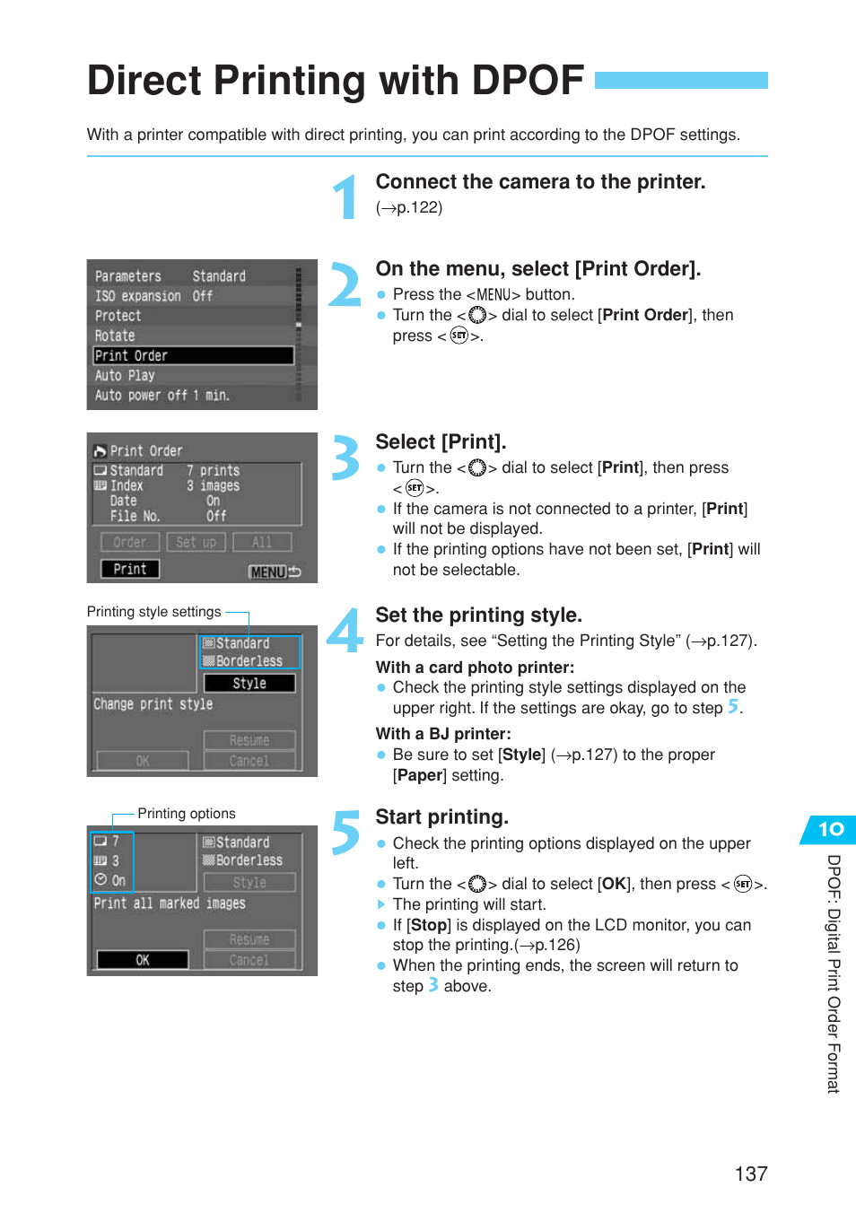 Direct printing with dpof | Canon EOS 10D User Manual | Page 137 / 183