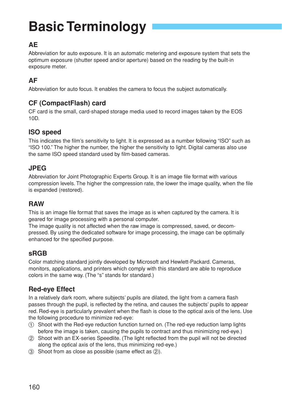 Basic terminology | Canon EOS 10D User Manual | Page 160 / 183