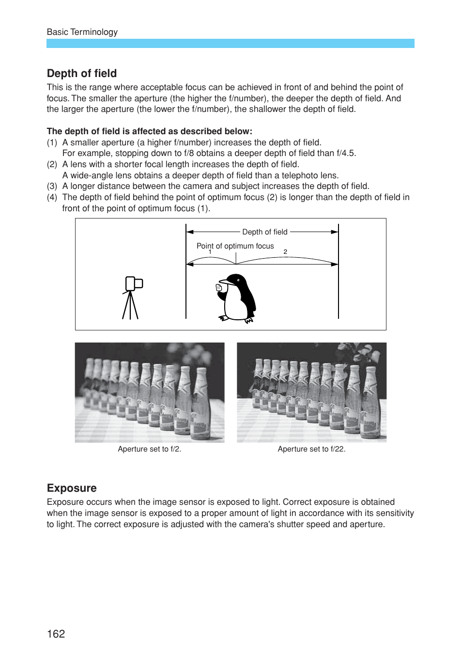 Depth of field, Exposure | Canon EOS 10D User Manual | Page 162 / 183