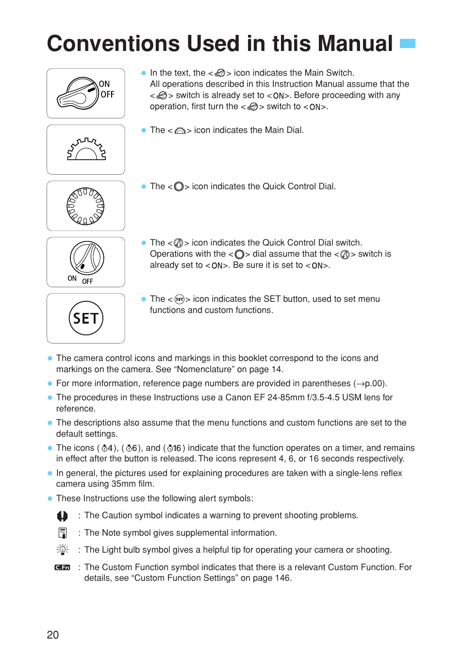 Conventions used in this manual | Canon EOS 10D User Manual | Page 20 / 183