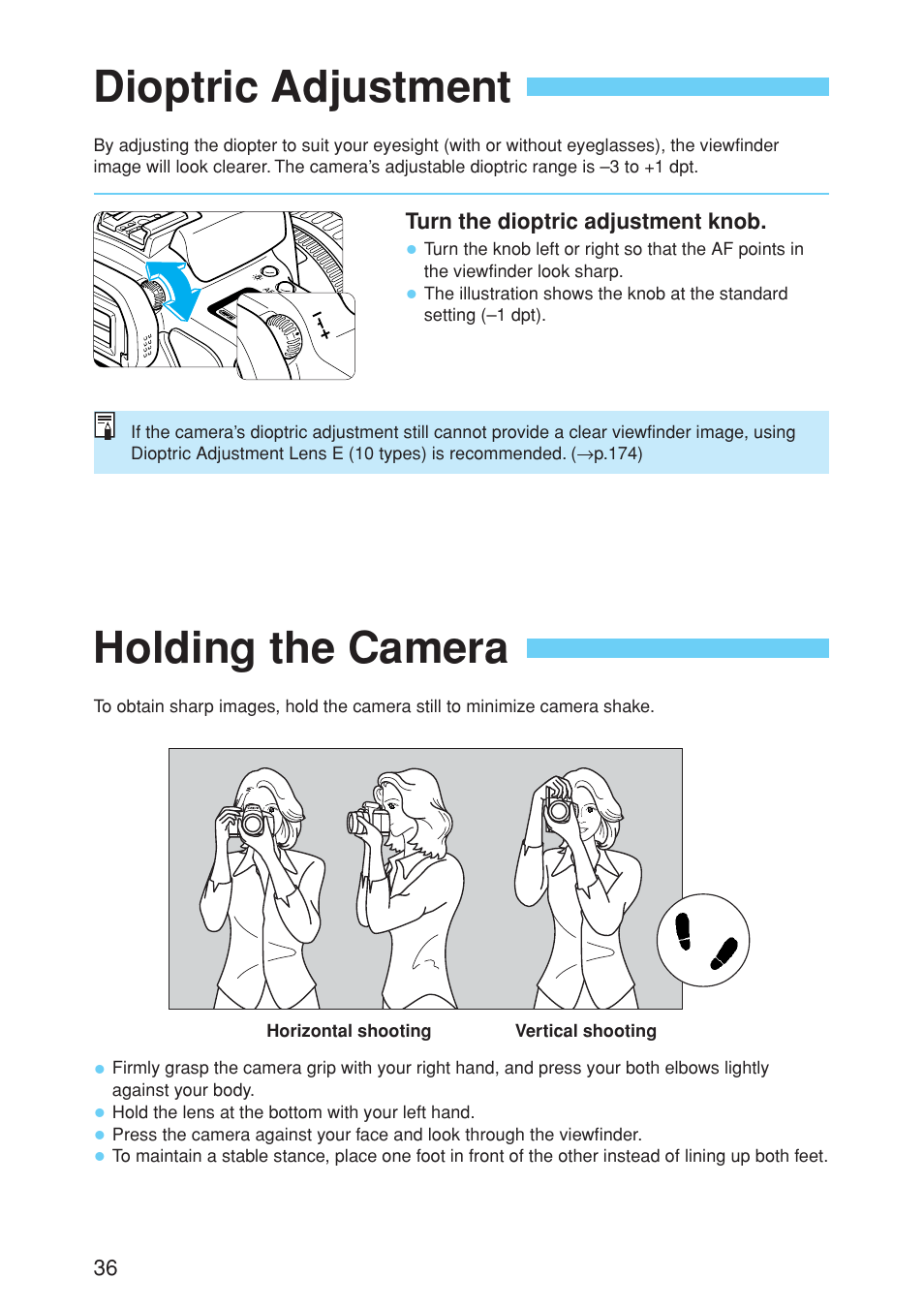 Dioptric adjustment holding the camera | Canon EOS 10D User Manual | Page 36 / 183