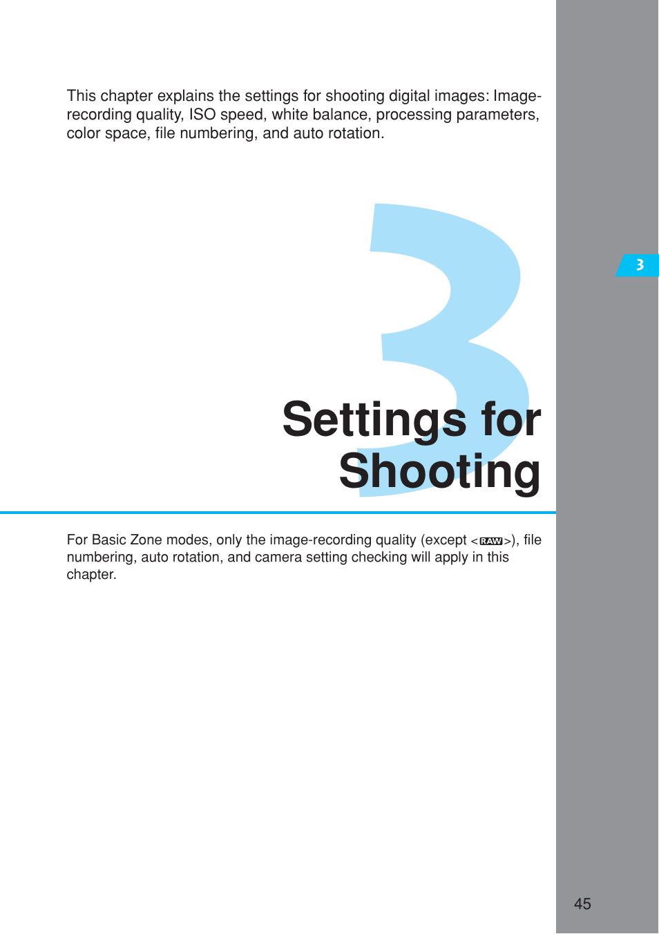 Settings for shooting | Canon EOS 10D User Manual | Page 45 / 183