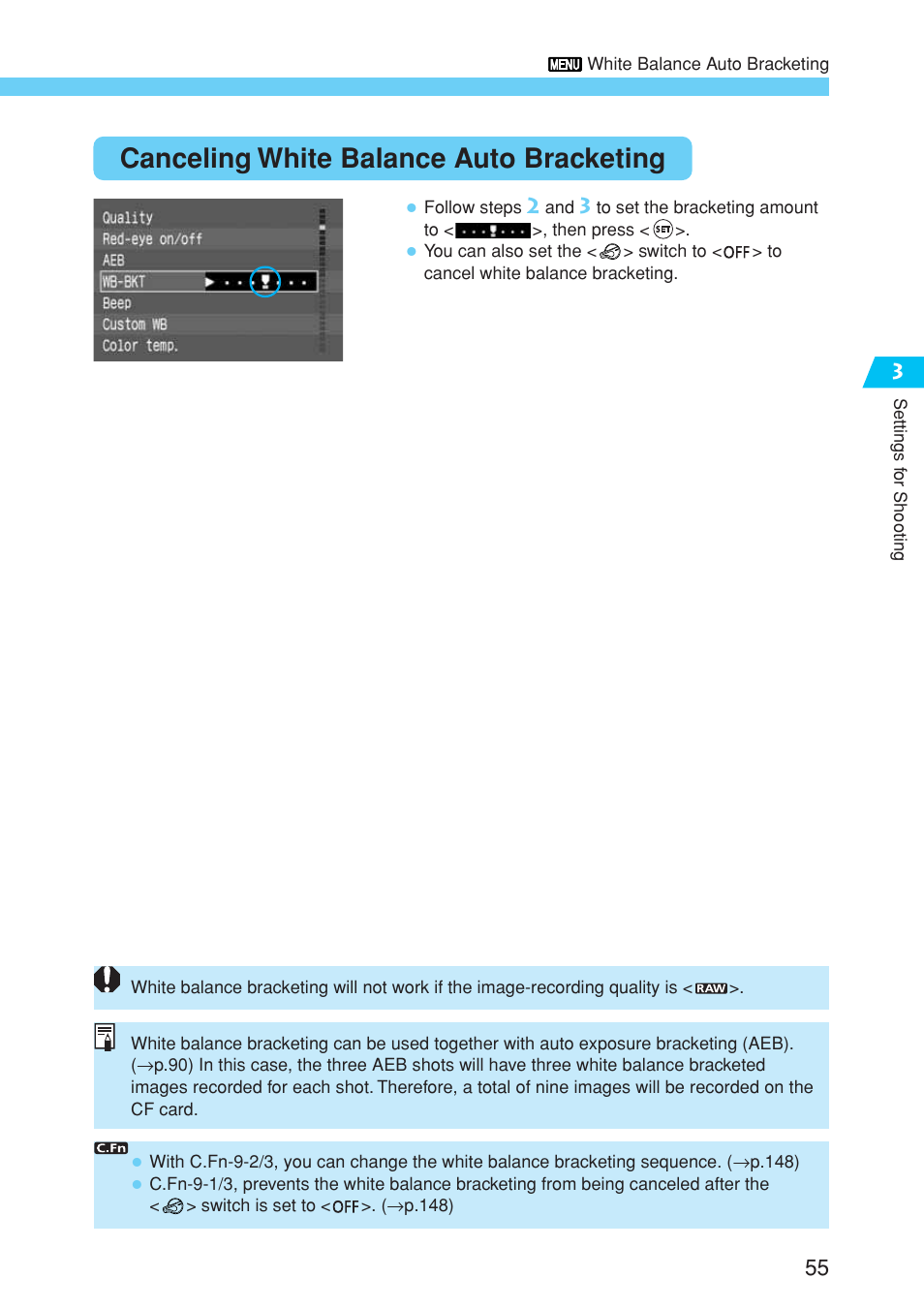 Canceling white balance auto bracketing | Canon EOS 10D User Manual | Page 55 / 183