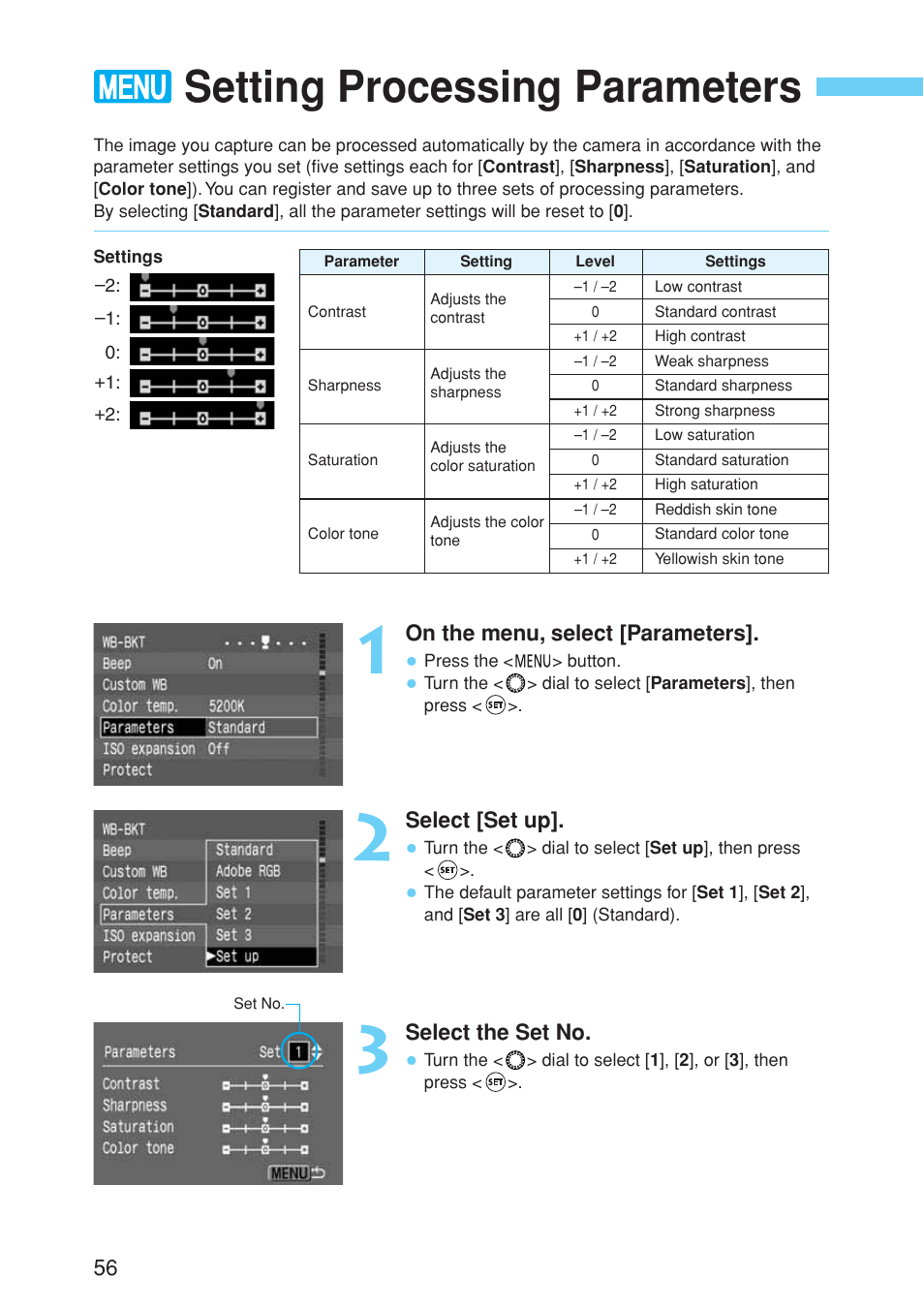 Setting processing parameters | Canon EOS 10D User Manual | Page 56 / 183