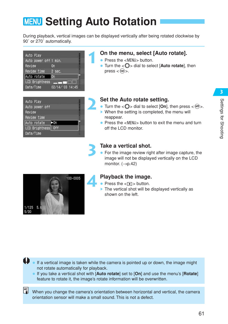 Setting auto rotation | Canon EOS 10D User Manual | Page 61 / 183