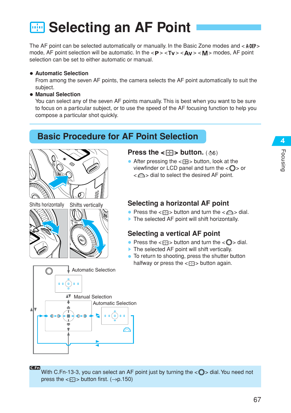 Selecting an af point, Basic procedure for af point selection | Canon EOS 10D User Manual | Page 67 / 183