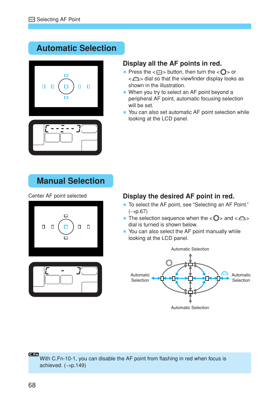 Automatic selection, Manual selection | Canon EOS 10D User Manual | Page 68 / 183