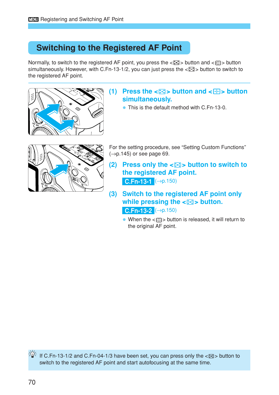 Switching to the registered af point | Canon EOS 10D User Manual | Page 70 / 183