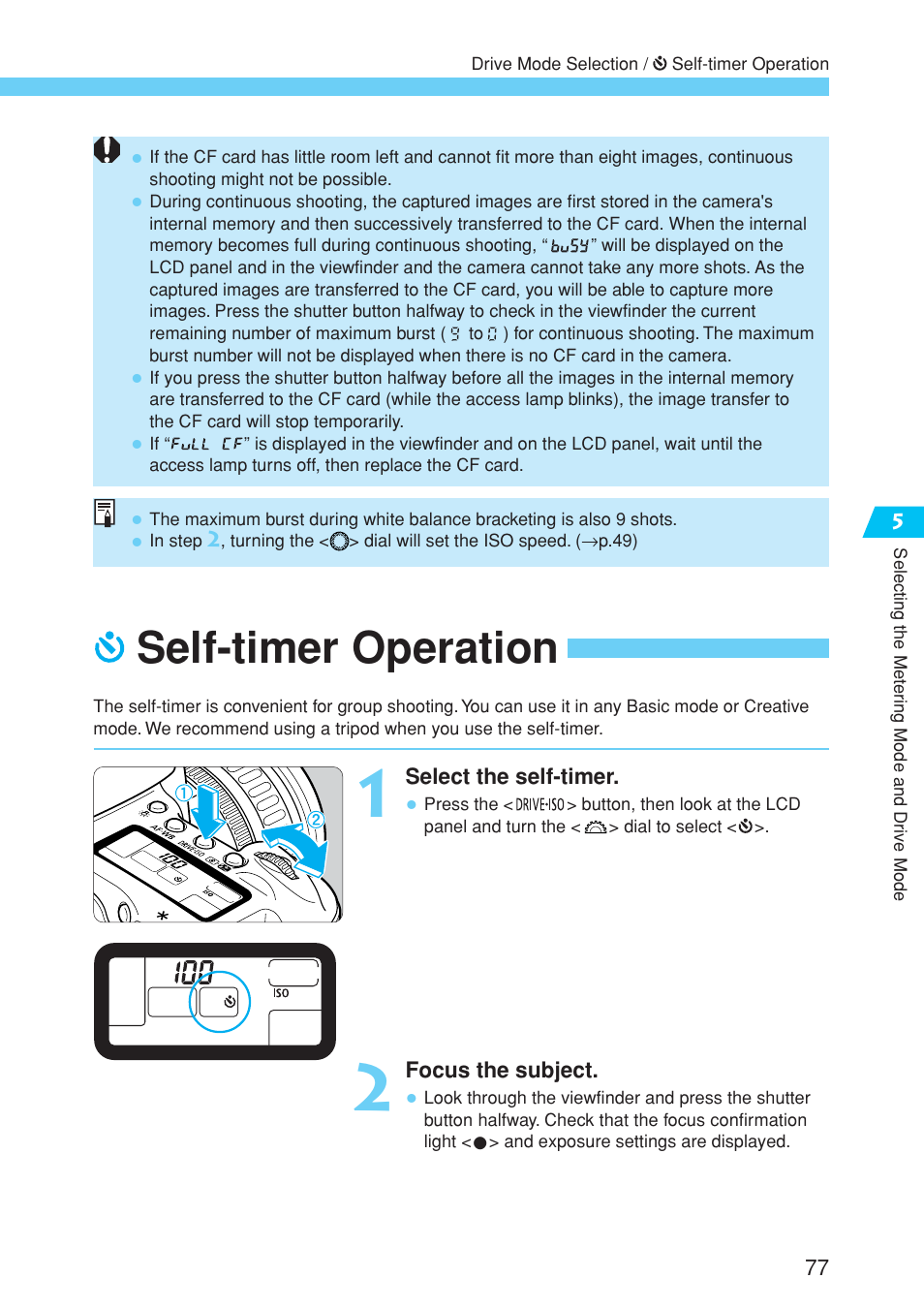 Self-timer operation | Canon EOS 10D User Manual | Page 77 / 183