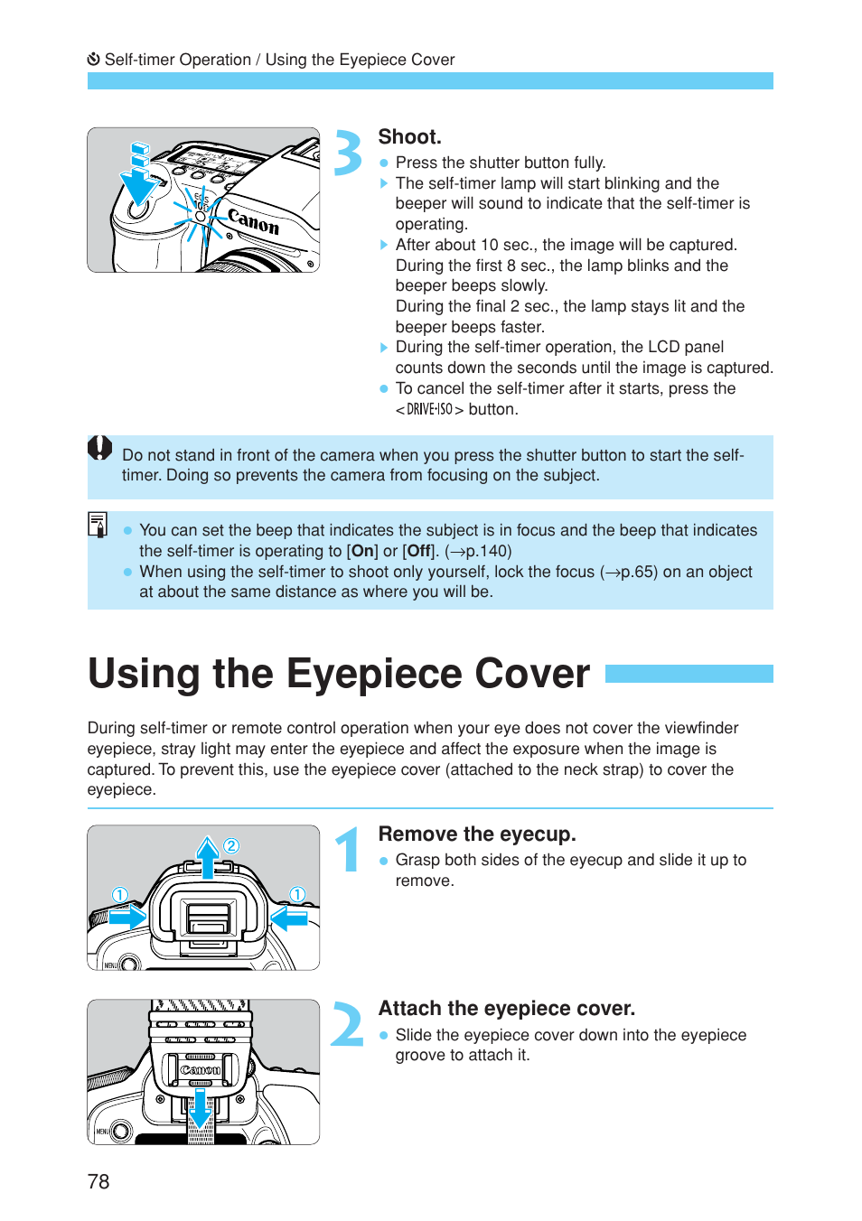 Using the eyepiece cover | Canon EOS 10D User Manual | Page 78 / 183