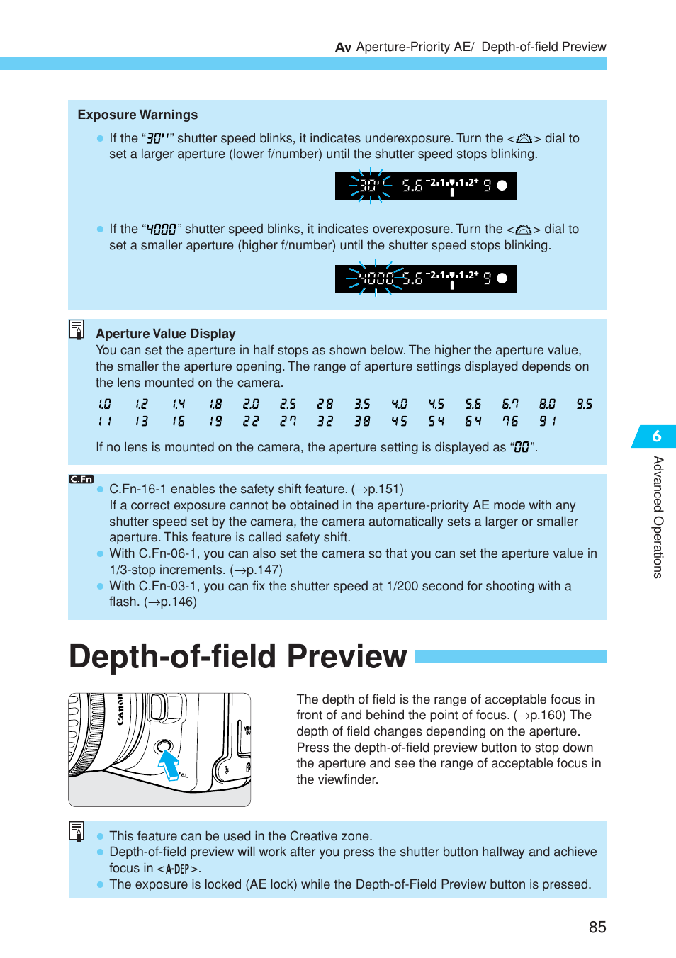 Depth-of-field preview | Canon EOS 10D User Manual | Page 85 / 183