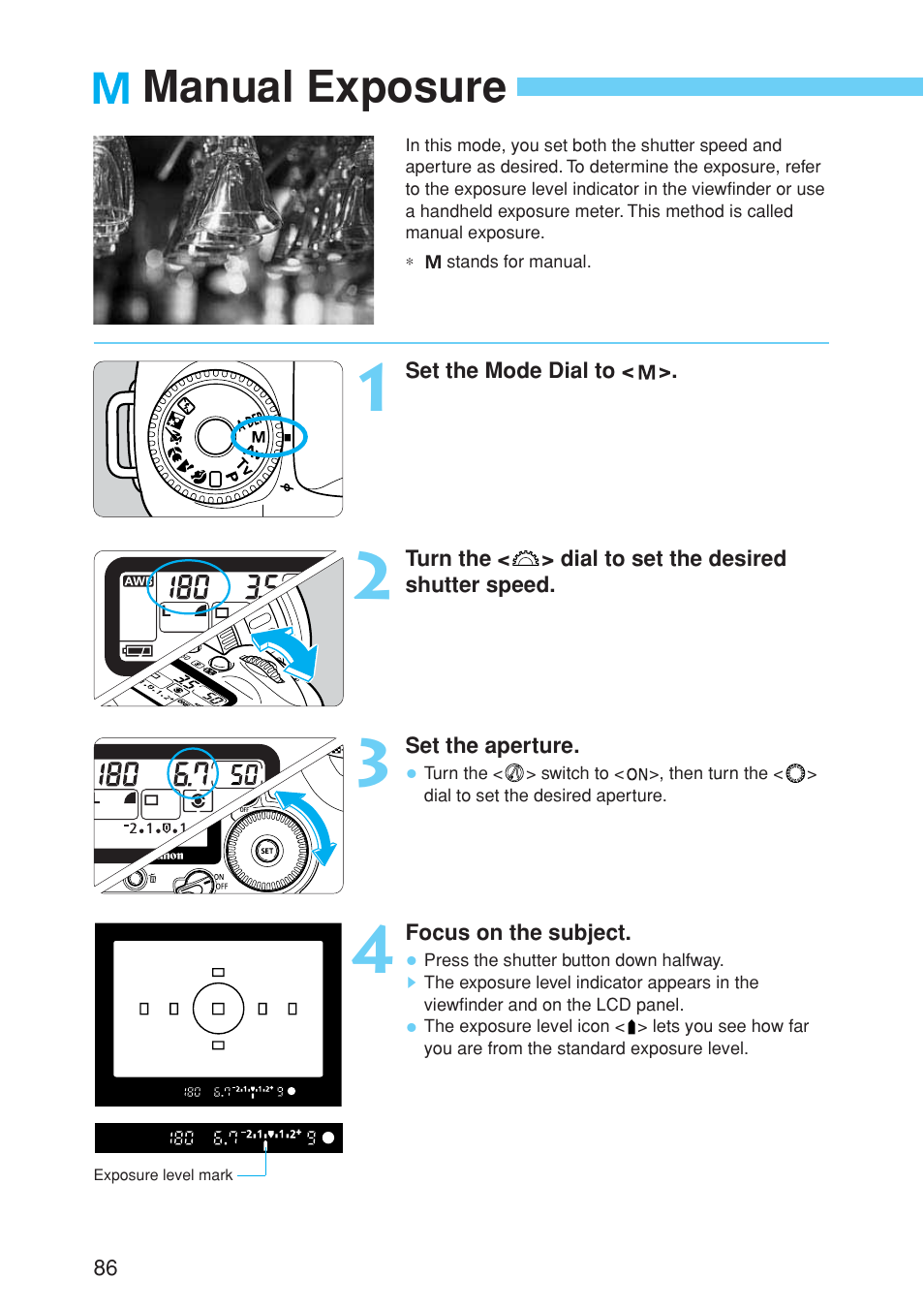 Manual exposure | Canon EOS 10D User Manual | Page 86 / 183