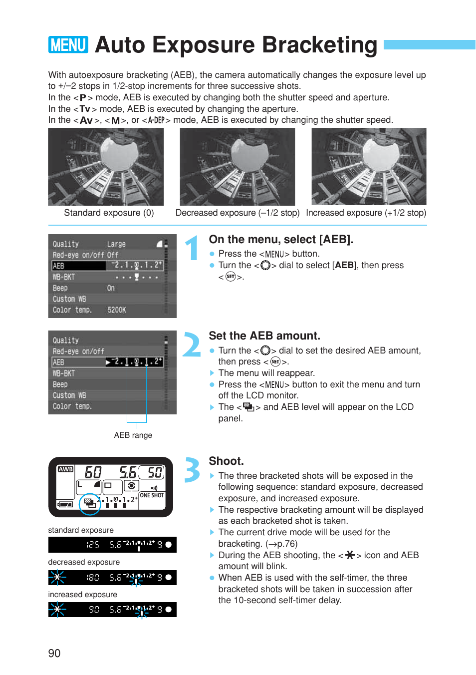 Auto exposure bracketing | Canon EOS 10D User Manual | Page 90 / 183