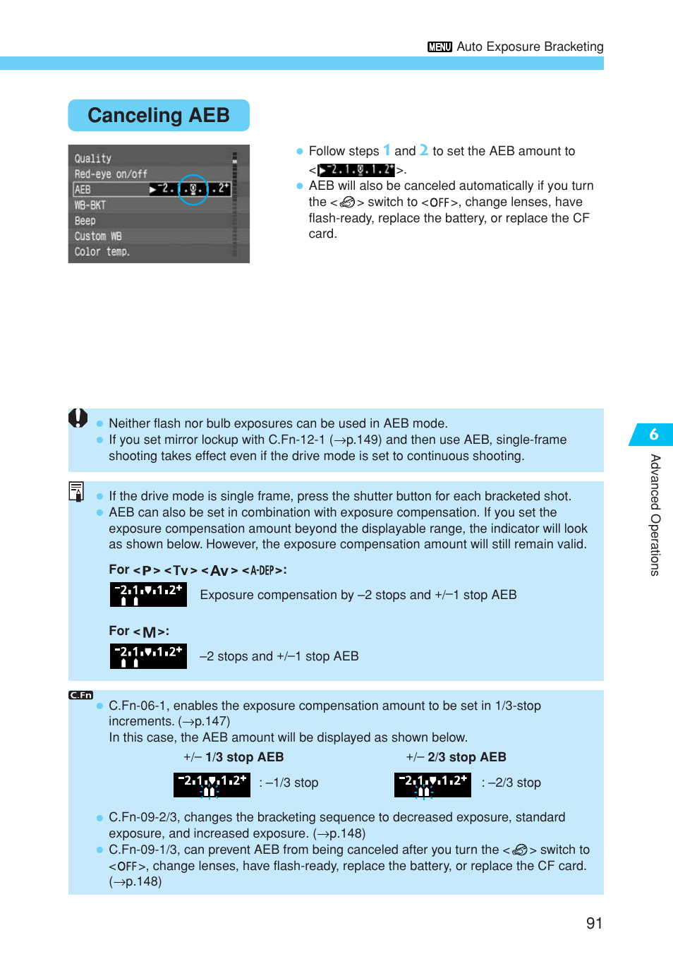 Canceling aeb | Canon EOS 10D User Manual | Page 91 / 183