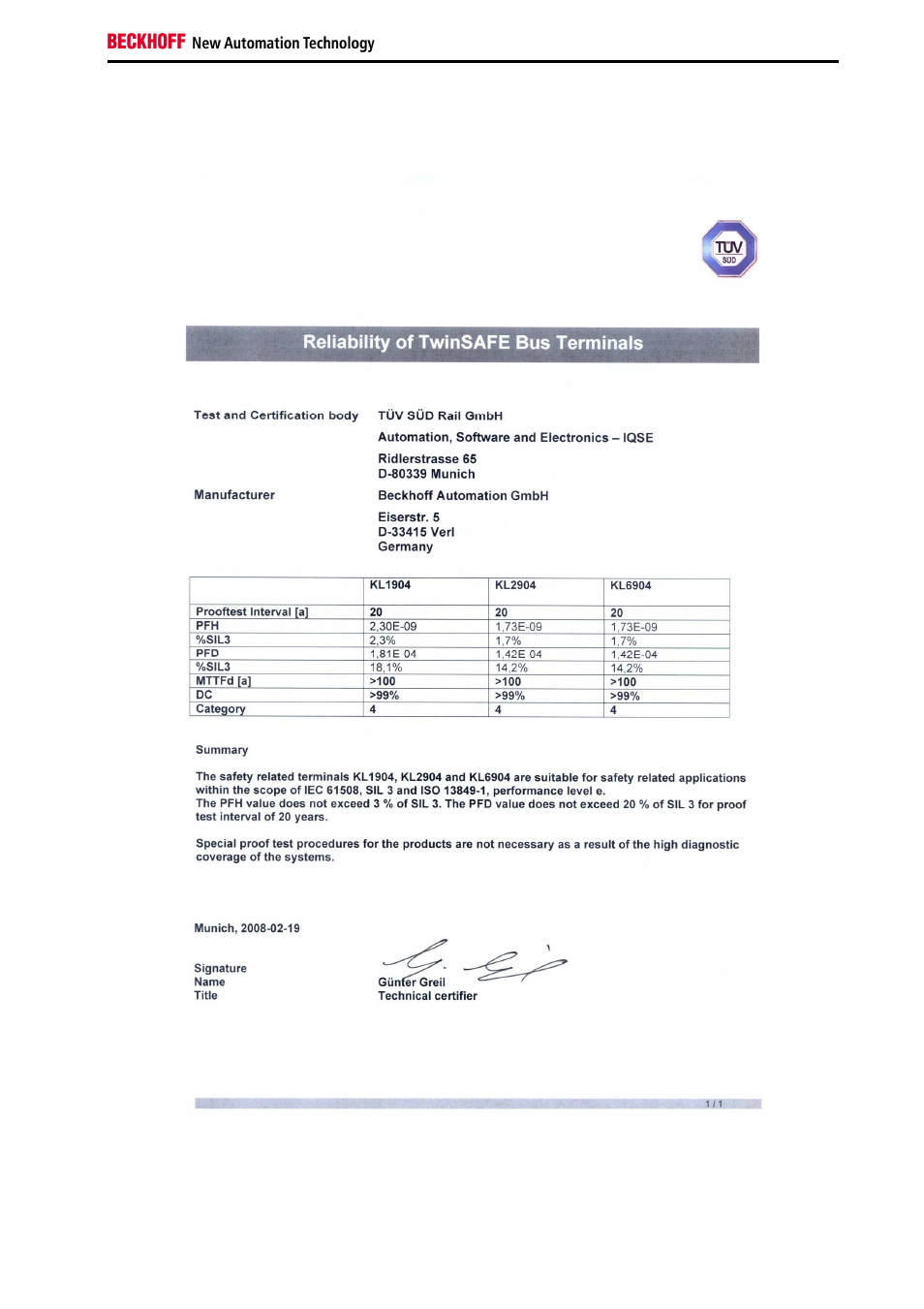 2 certificates | BECKHOFF KL6904 User Manual | Page 51 / 52