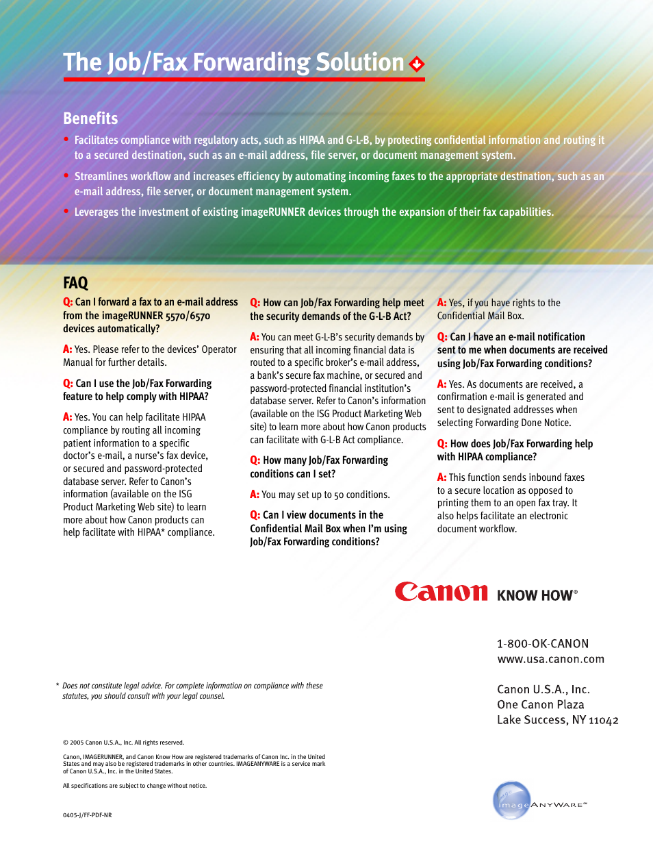 The job/fax forwarding solution, Benefits | Canon Fax Machine User Manual | Page 4 / 4