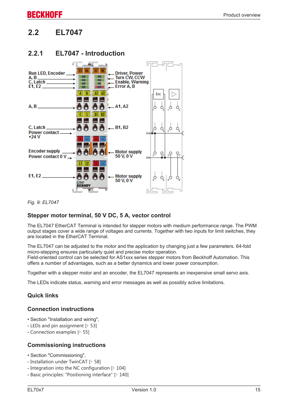 2 el7047, 1 el7047 - introduction | BECKHOFF EL7037 User Manual | Page 15 / 227