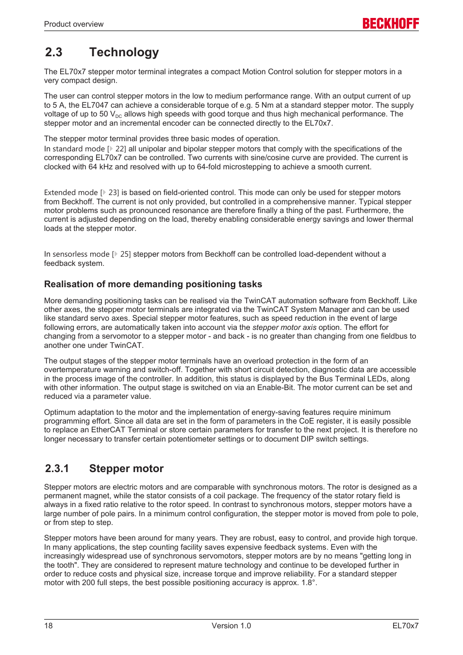 3 technology, 1 stepper motor | BECKHOFF EL7037 User Manual | Page 18 / 227