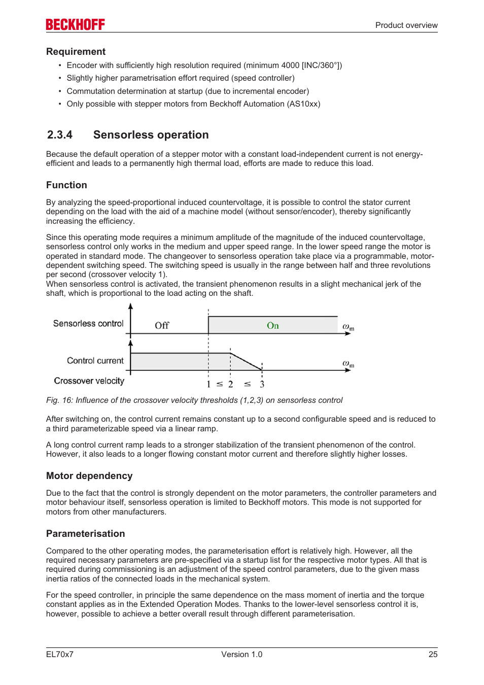 4 sensorless operation, Sensorless mode | BECKHOFF EL7037 User Manual | Page 25 / 227