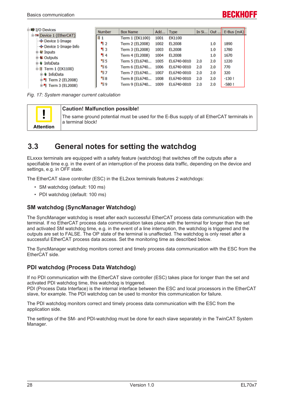 3 general notes for setting the watchdog | BECKHOFF EL7037 User Manual | Page 28 / 227