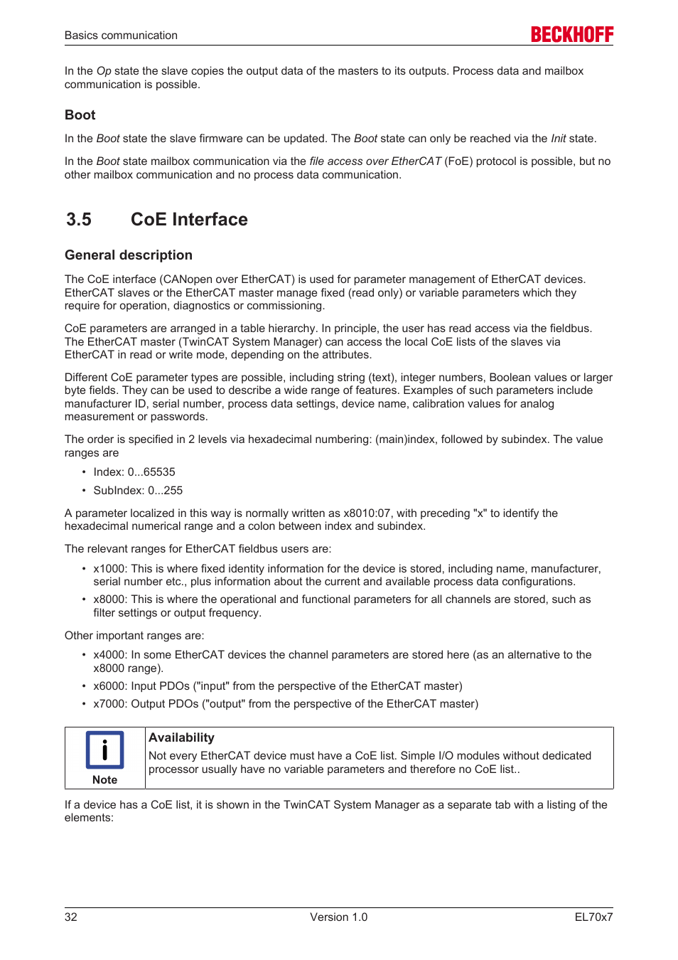 5 coe interface | BECKHOFF EL7037 User Manual | Page 32 / 227