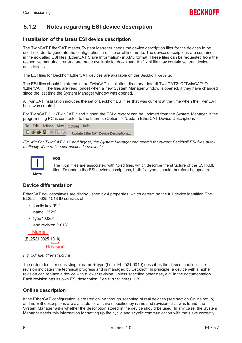 2 notes regarding esi device description | BECKHOFF EL7037 User Manual | Page 62 / 227