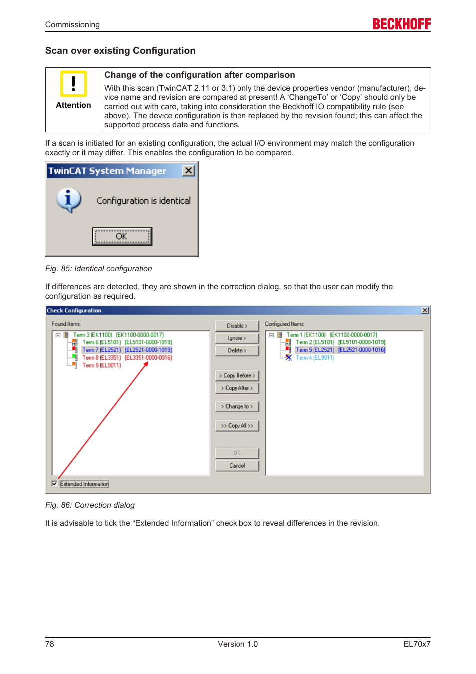 Scan with existing configuration, 78] can also be carried out for comparison, Figuration, but if necessary for comparison | BECKHOFF EL7037 User Manual | Page 78 / 227