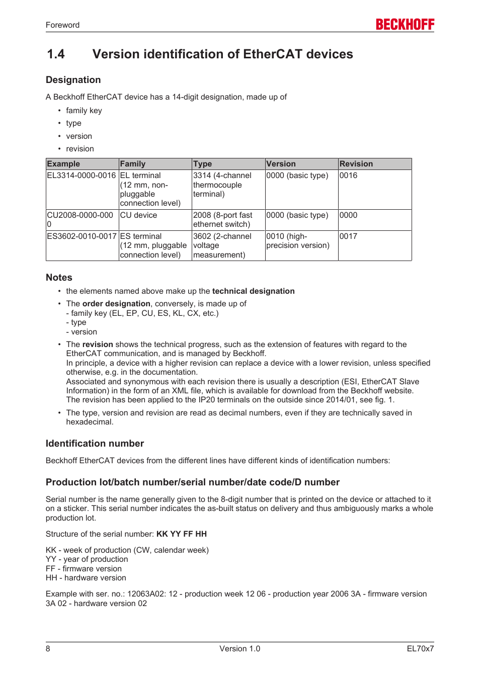 4 version identification of ethercat devices | BECKHOFF EL7037 User Manual | Page 8 / 227