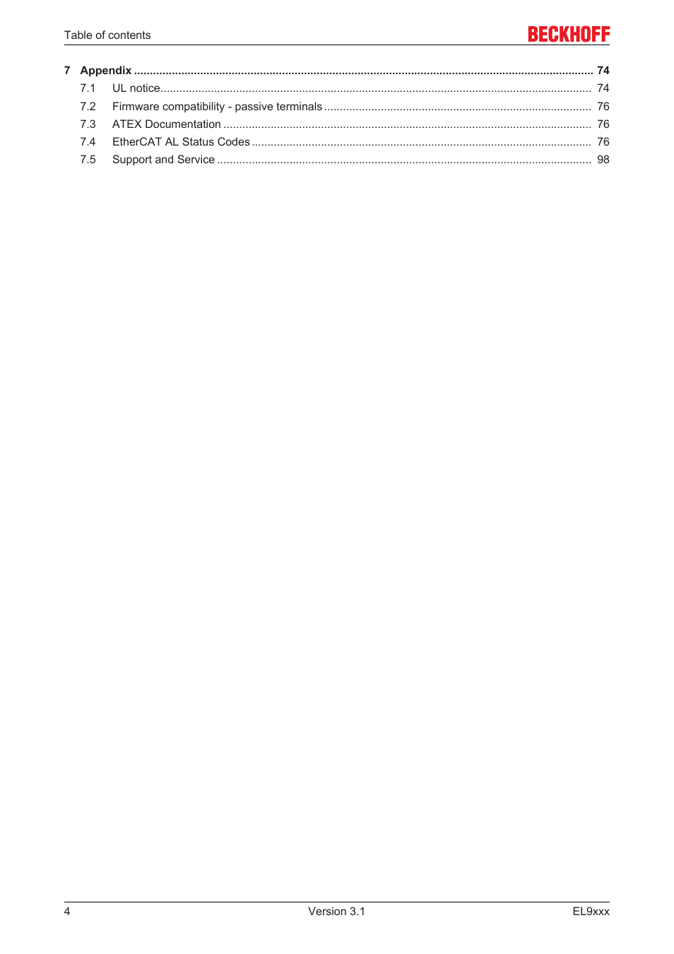 BECKHOFF EL9xxx User Manual | Page 4 / 100