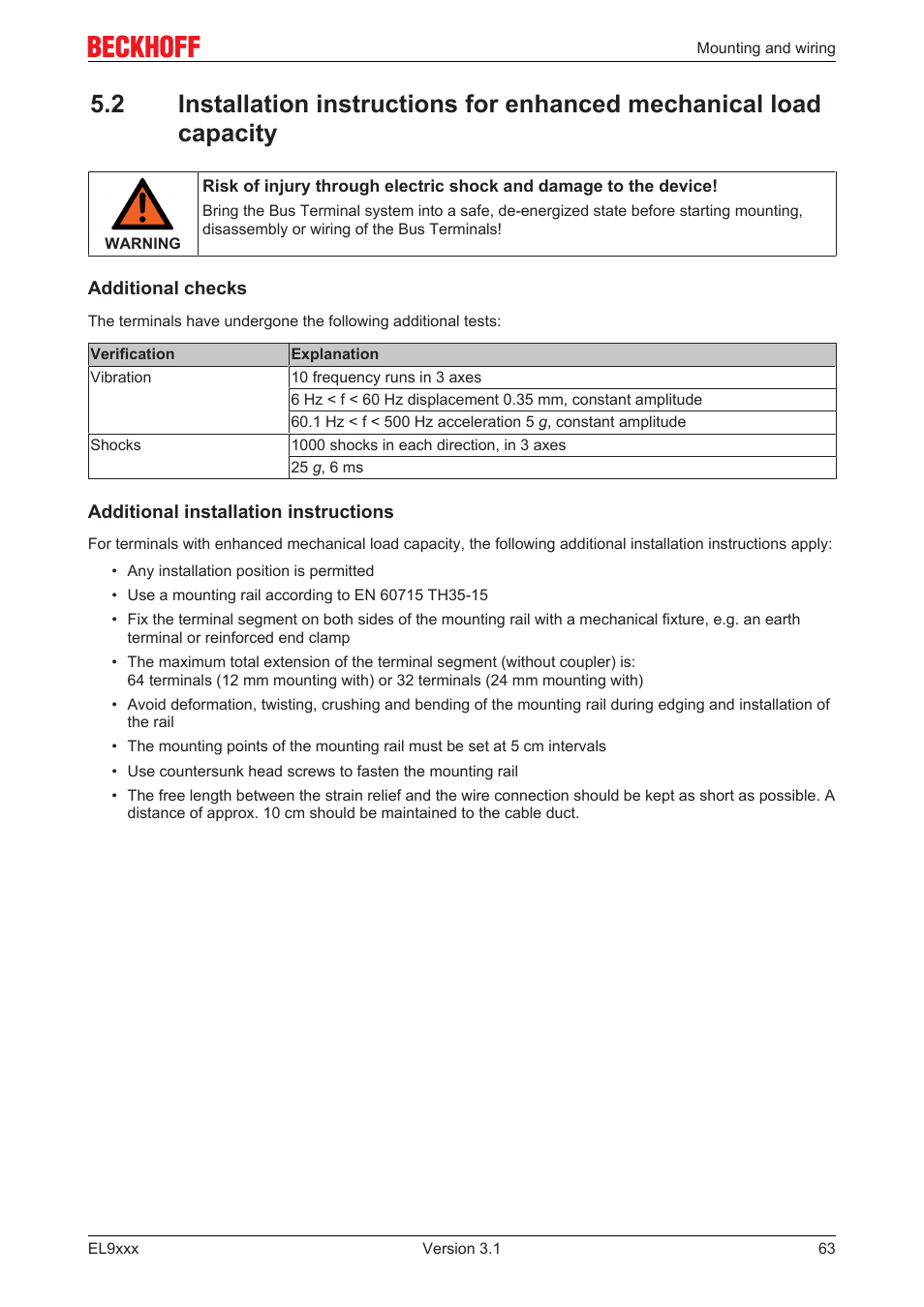 Installation instructions, 63] for enhanced | BECKHOFF EL9xxx User Manual | Page 63 / 100
