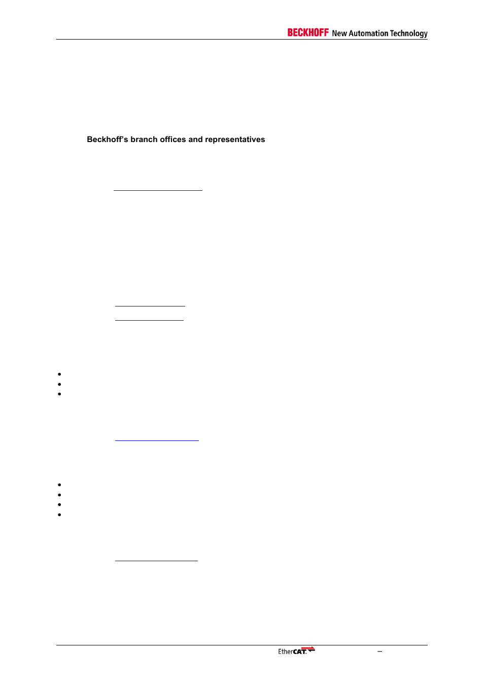 18 appendix, 1 support and service, 1 beckhoff’s branch offices and representatives | 2 beckhoff headquarters, Appendix, Support and service, Beckhoff’s branch offices and representatives, Beckhoff headquarters | BECKHOFF EtherCAT Technology Section I User Manual | Page 116 / 116
