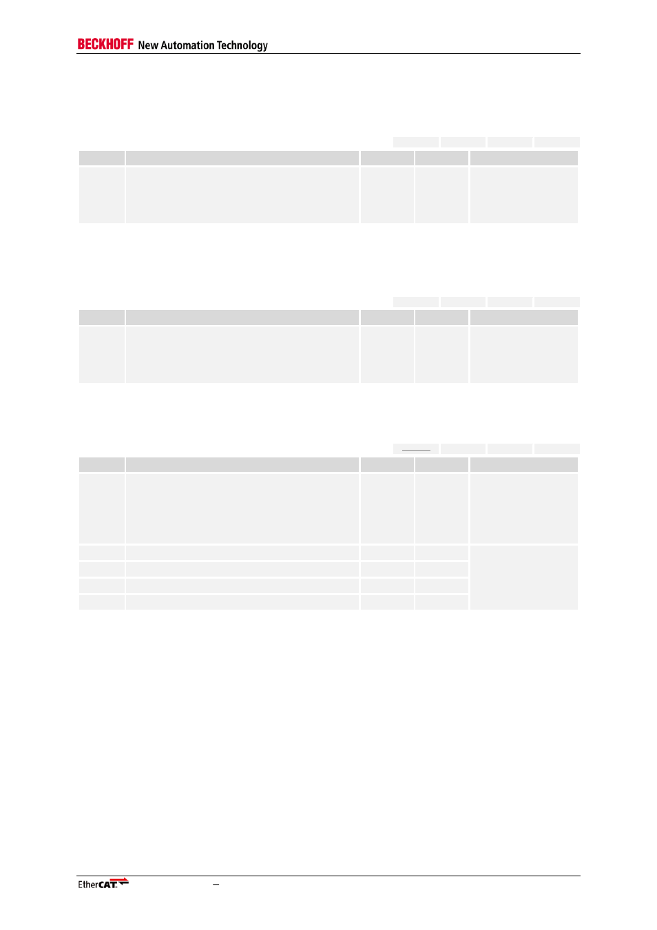 5 syncmanagers supported (0x0005), 6 ram size (0x0006), 7 port descriptor (0x0007) | Syncmanagers supported (0x0005), Ram size (0x0006), Port descriptor (0x0007), Table 8: register syncmanagers supported (0x0005), Table 9: register ram size (0x0006), Table 10: register port descriptor (0x0007), 0x0005 | BECKHOFF EtherCAT Registers Section II User Manual | Page 23 / 98