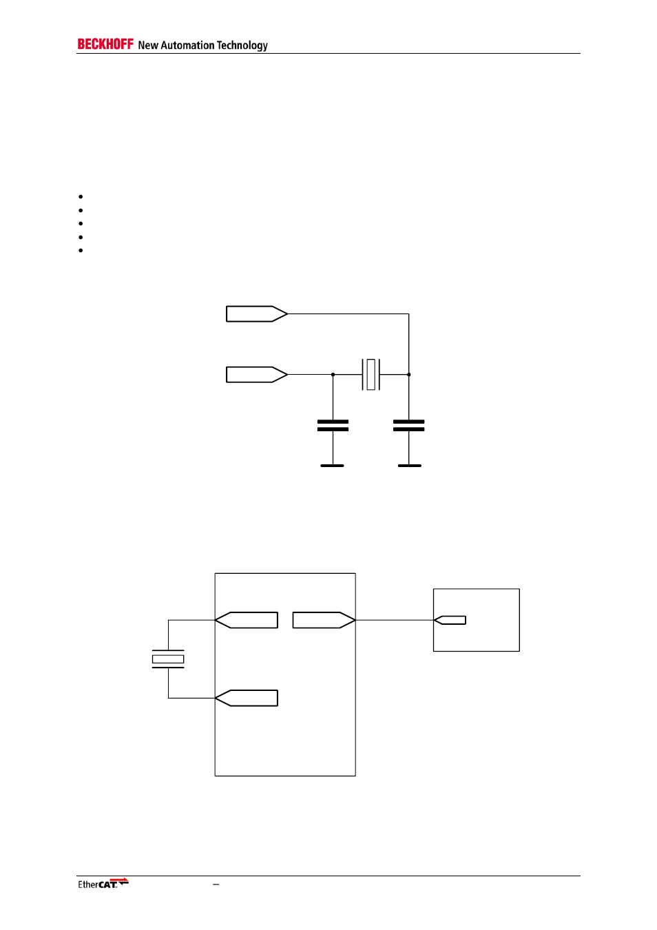 9 example schematics, 1 clock adoption, Example schematics | Clock adoption, Figure 23: quartz crystal connection, 25 m h z, Et1200, Ethernet phy | BECKHOFF ET1200 User Manual | Page 55 / 70