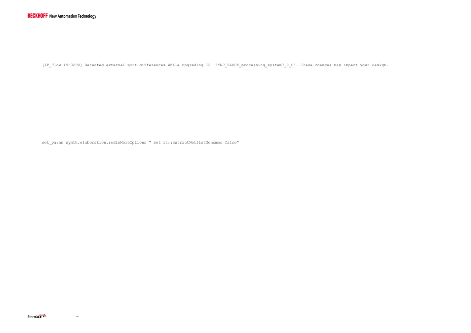 3 known designflow issues, 1 general vivado issues, 1 vivado upgrade ip: warning on port differences | 3 ethercat ip core is not part of the ip catalog, Known designflow issues, General vivado issues, Vivado upgrade ip: warning on port differences, Ethercat ip core is not part of the ip catalog | BECKHOFF EtherCAT IPCore Section III User Manual | Page 11 / 16