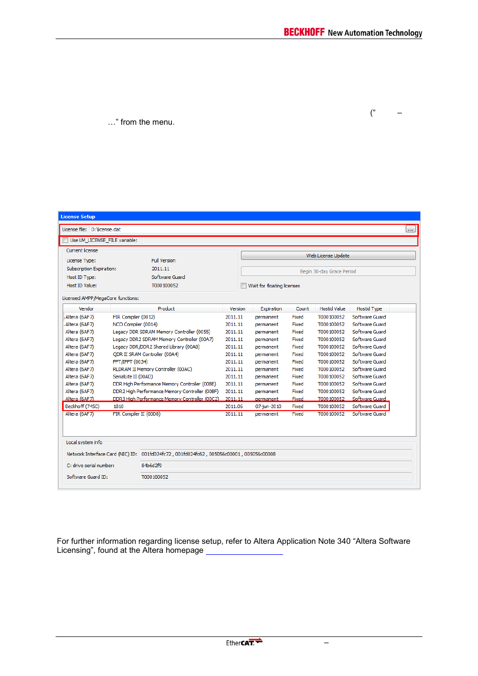 4 license file, License file, Figure 5: license setup | BECKHOFF EtherCAT IP Core for Altera FPGAs v3.0.10 User Manual | Page 40 / 141