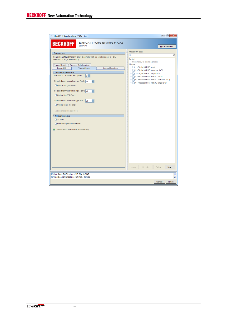 2 physical layer tab, Physical layer tab, Figure 10: physical layer tab | BECKHOFF EtherCAT IP Core for Altera FPGAs v3.0.10 User Manual | Page 47 / 141