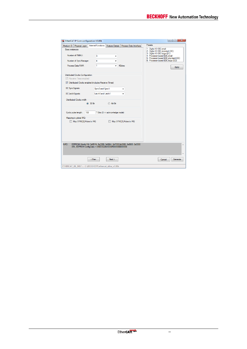 3 internal functions tab, Internal functions tab, Figure 15: internal functions tab | BECKHOFF EtherCAT IP Core for Xilinx FPGAs v3.00k User Manual | Page 50 / 144