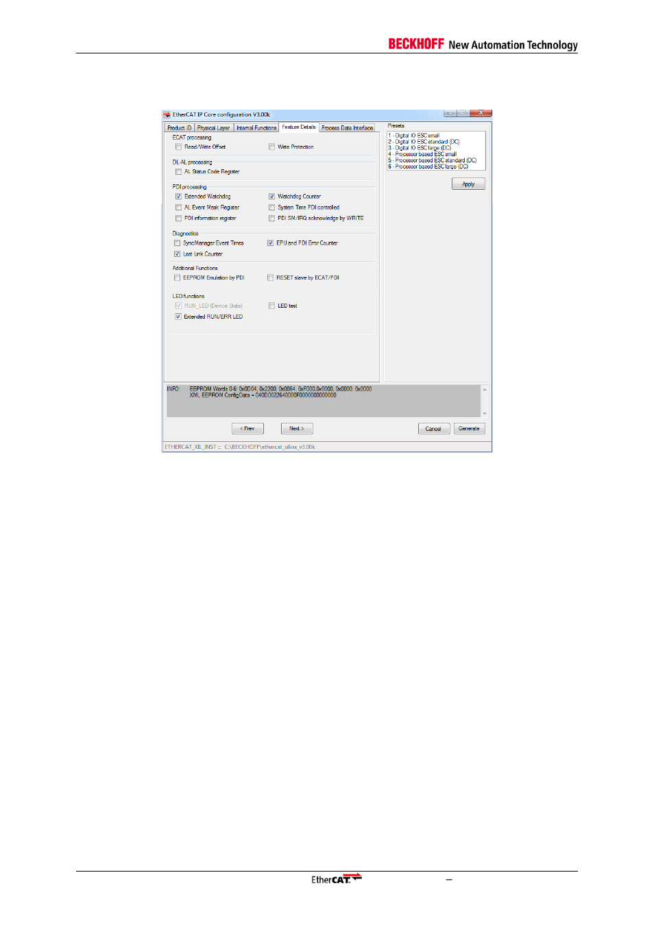 4 feature details tab, Feature details tab, Figure 16: feature details tab | BECKHOFF EtherCAT IP Core for Xilinx FPGAs v3.00k User Manual | Page 52 / 144