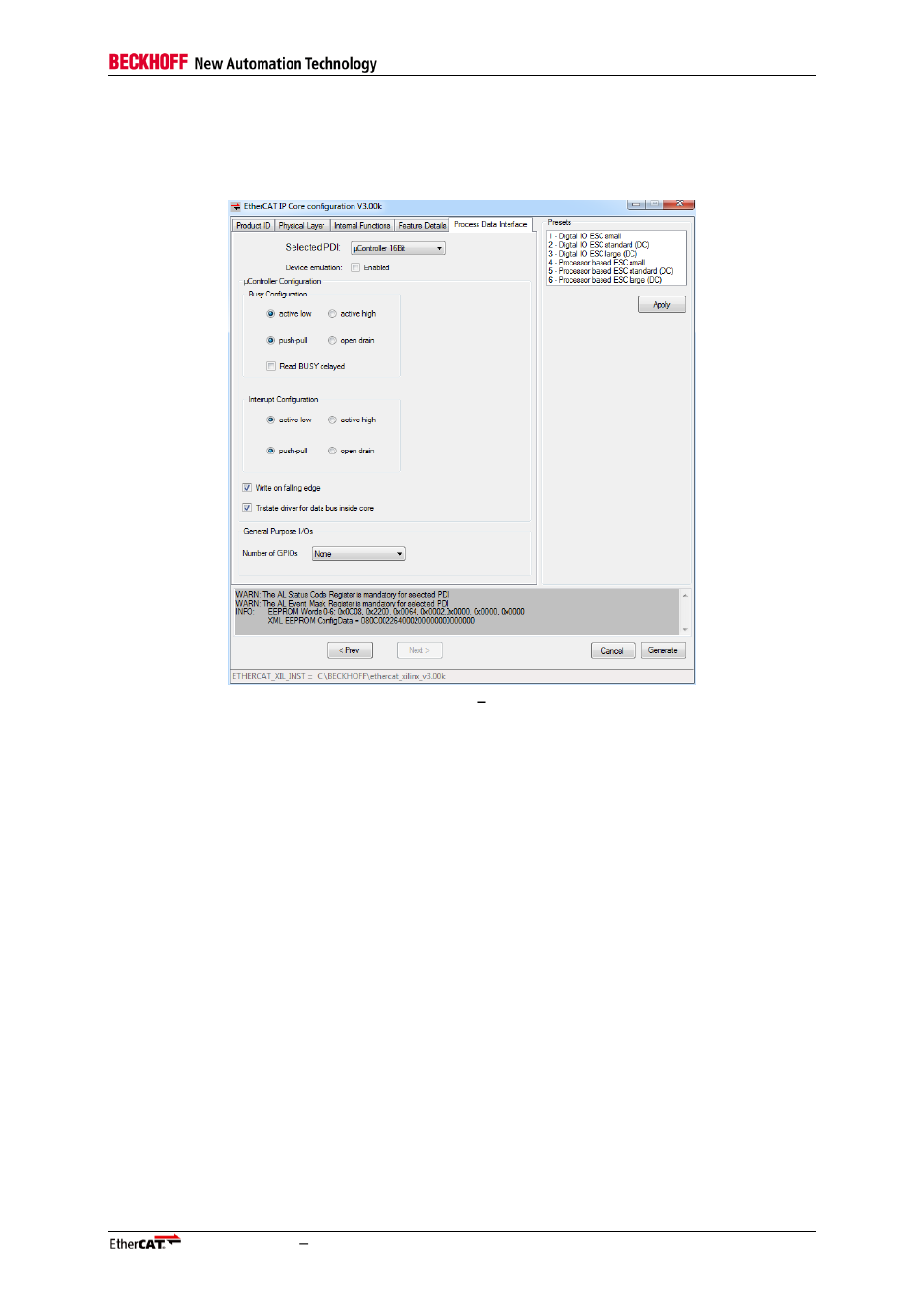 3 µcontroller configuration (8/16bit), Figure 20: register pdi, Μc-configuration | BECKHOFF EtherCAT IP Core for Xilinx FPGAs v3.00k User Manual | Page 57 / 144