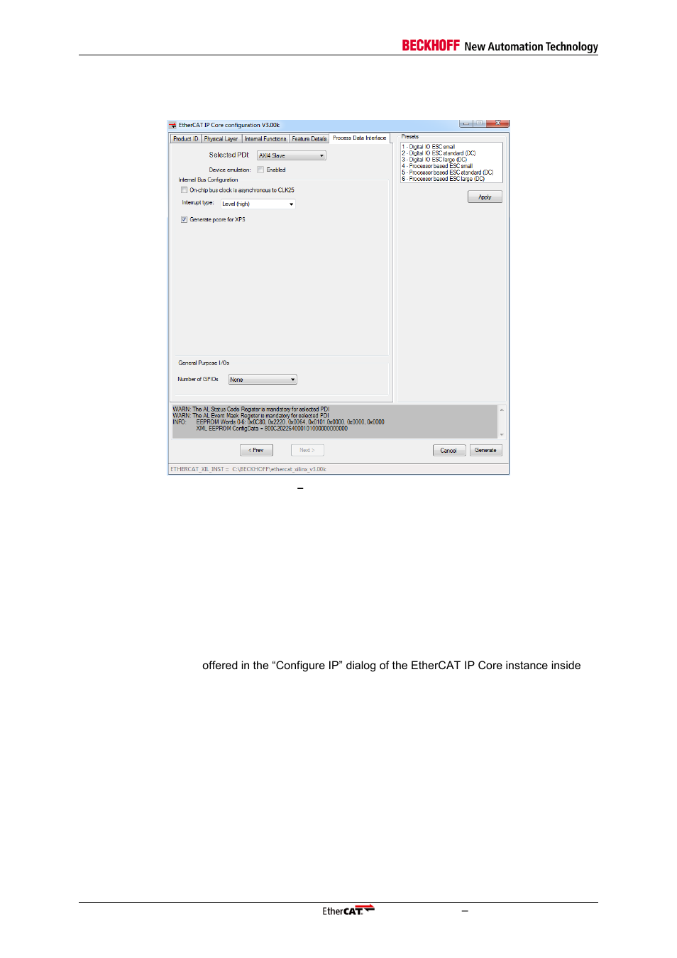 6 axi4/axi4 lite configuration, Figure 23: register pdi, Axi4/axi4 lite interface configuration | BECKHOFF EtherCAT IP Core for Xilinx FPGAs v3.00k User Manual | Page 60 / 144