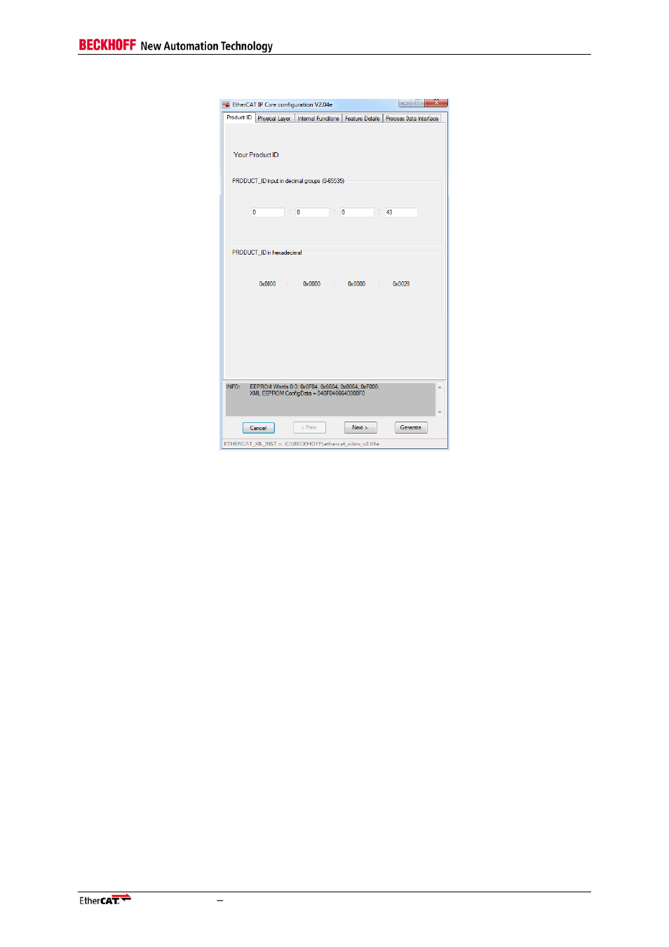 1 product id tab, Product id tab, Figure 13: product id tab | BECKHOFF EtherCAT IP Core for Xilinx FPGAs v2.04e User Manual | Page 45 / 126