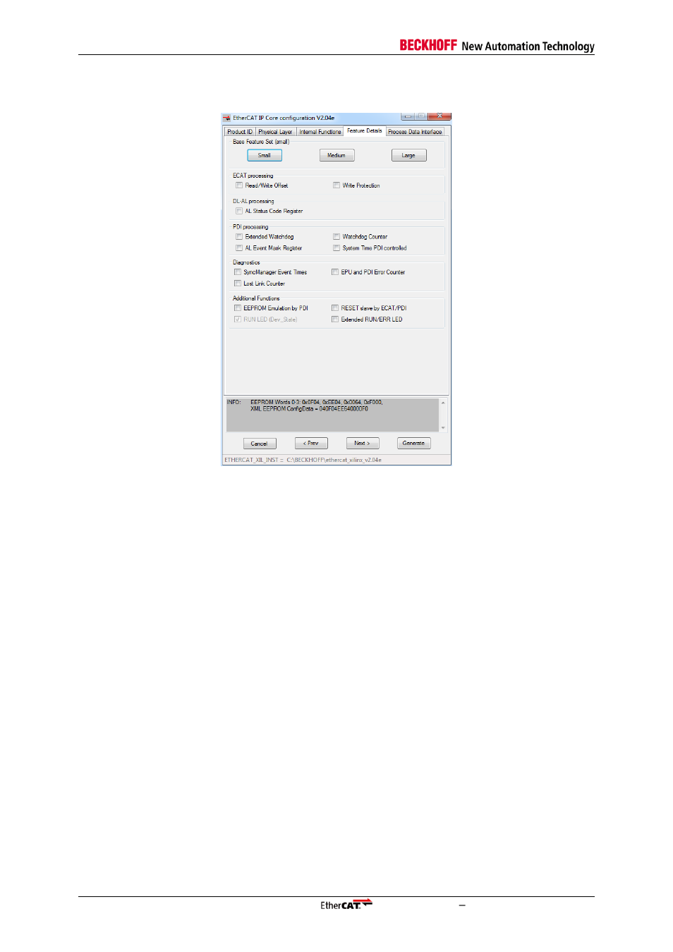 4 feature details tab, Feature details tab, Figure 16: feature details tab | BECKHOFF EtherCAT IP Core for Xilinx FPGAs v2.04e User Manual | Page 48 / 126