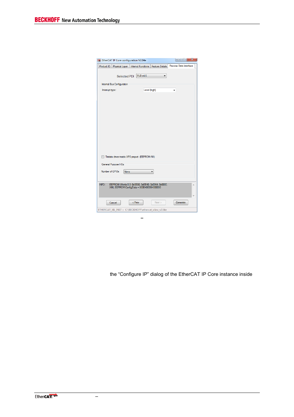 5 processor local bus (plb) configuration, Figure 22: register pdi, Plb interface configuration | BECKHOFF EtherCAT IP Core for Xilinx FPGAs v2.04e User Manual | Page 55 / 126