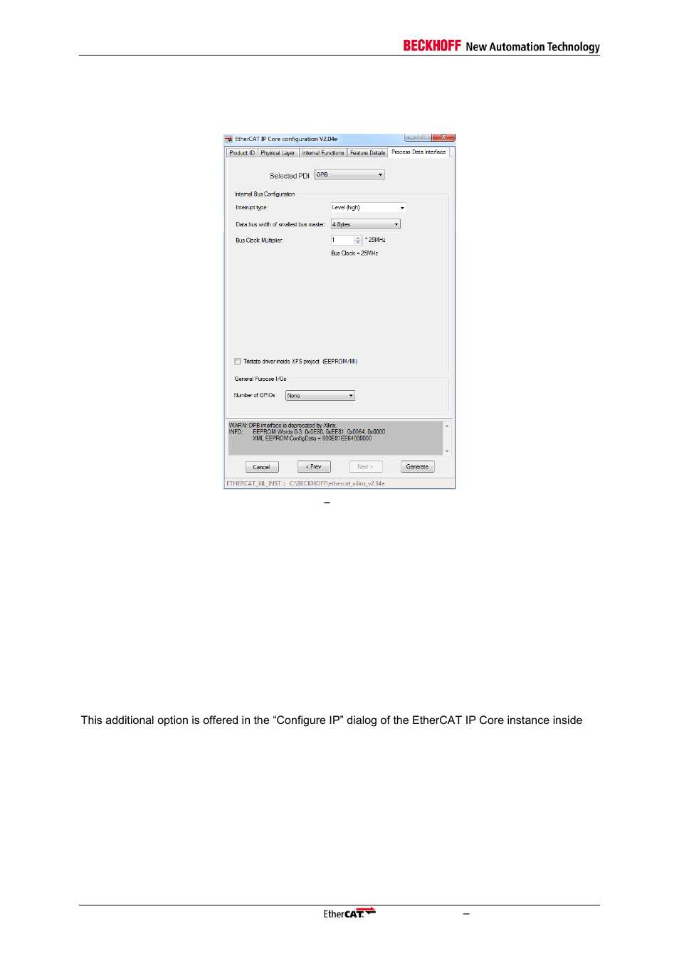 6 on-chip peripheral bus (opb) configuration, Figure 23: register pdi, Opb interface configuration | BECKHOFF EtherCAT IP Core for Xilinx FPGAs v2.04e User Manual | Page 56 / 126