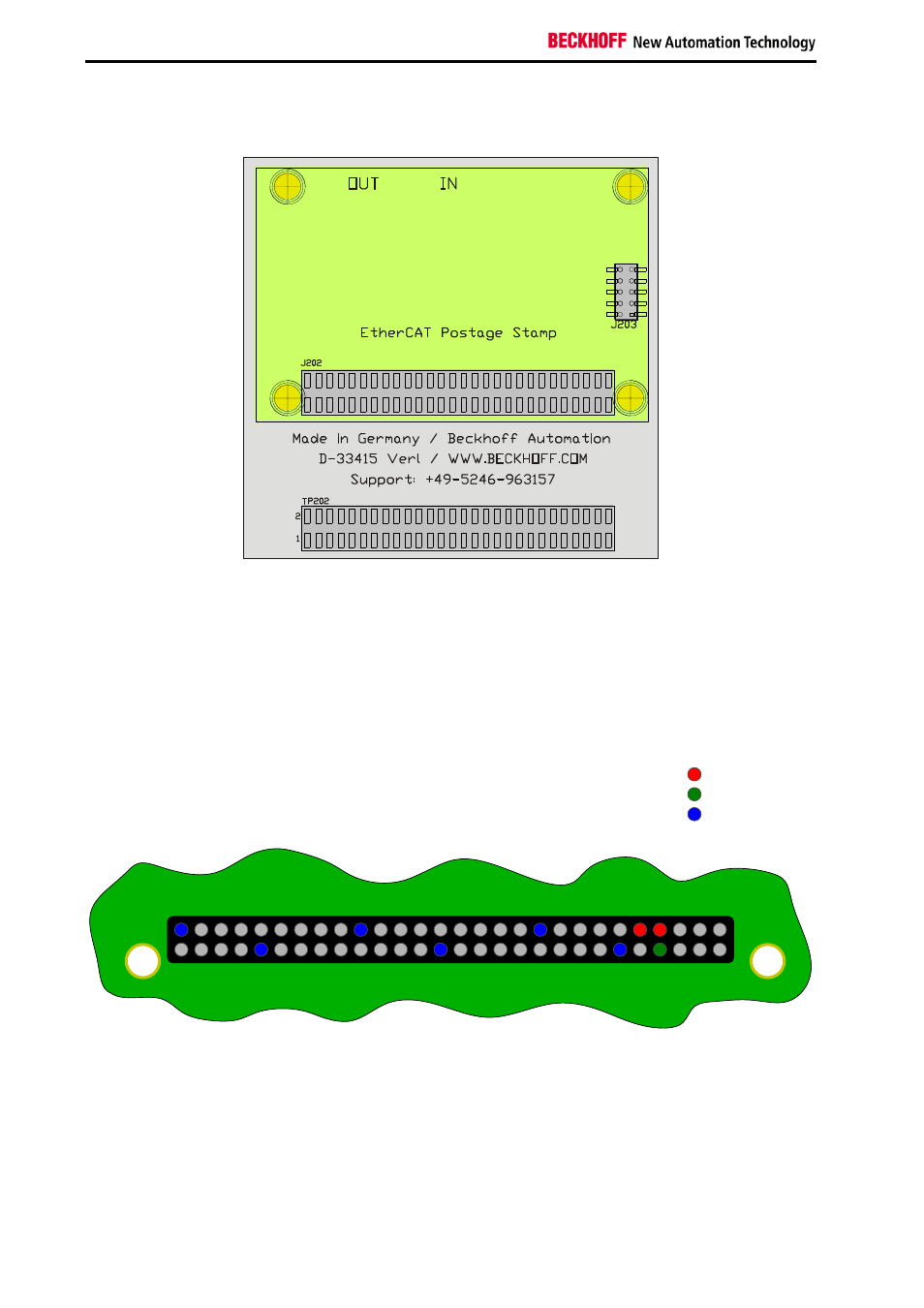 Process data interface for ethercat postage stamps, Figure 6 pinout of the connectors j202 and tp202 | BECKHOFF EL9800 Basisplatine User Manual | Page 12 / 33