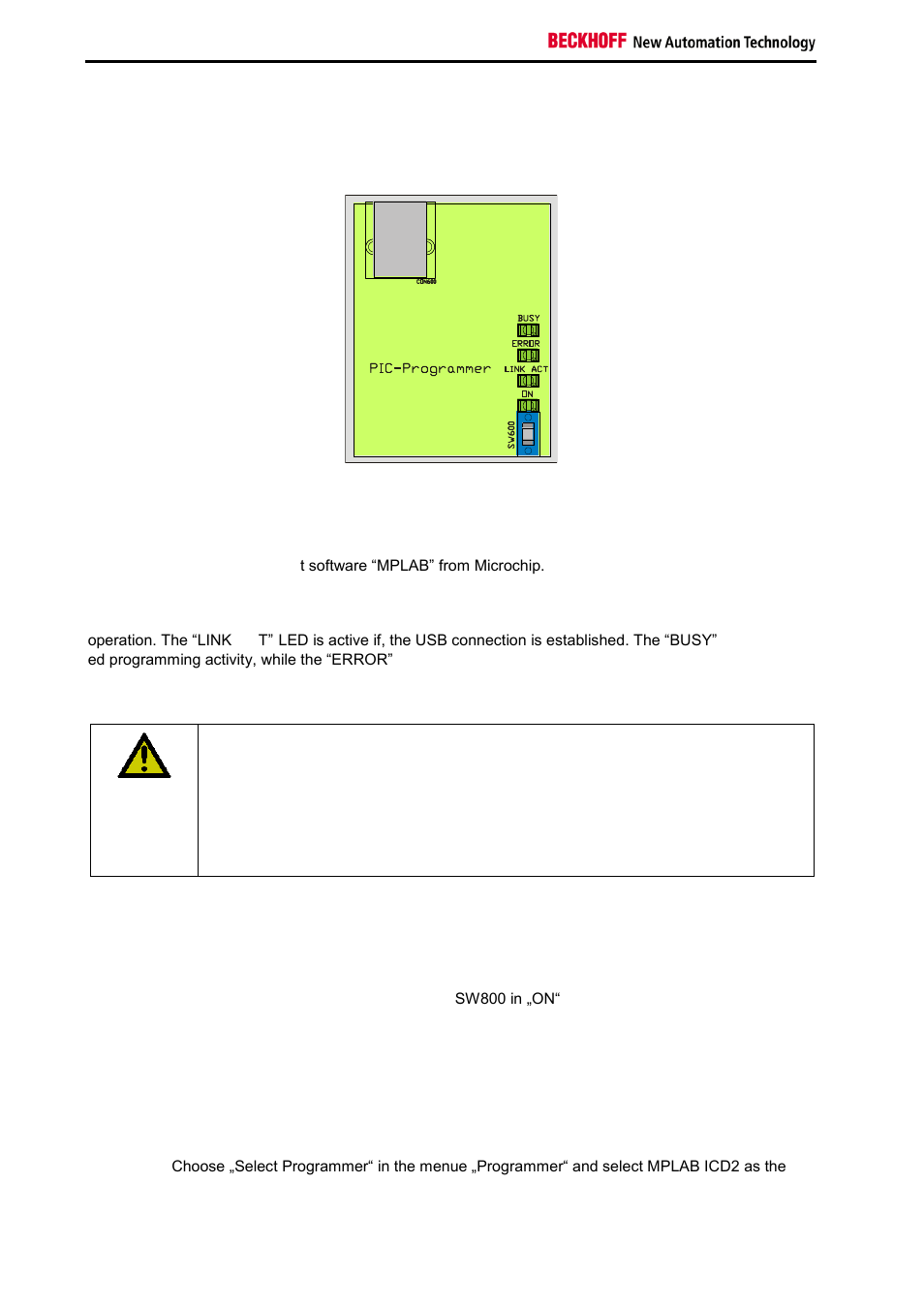Pic-programmer, Figure 16 pic programming interface, Ter 2.10 | 10 pic-programmer | BECKHOFF EL9800 Basisplatine User Manual | Page 26 / 33