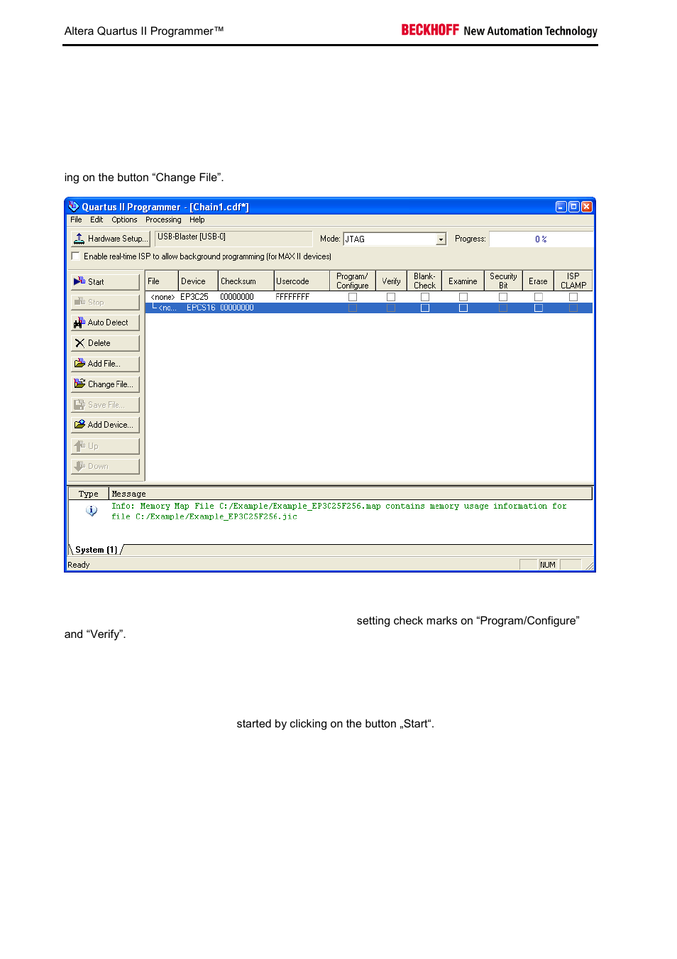 Choosing the programming file, Programming of the fpga/eeprom, Figure 22 selection of the programming file | 3 choosing the programming file, 4 programming of the fpga/eeprom | BECKHOFF EL9800 Basisplatine User Manual | Page 32 / 33