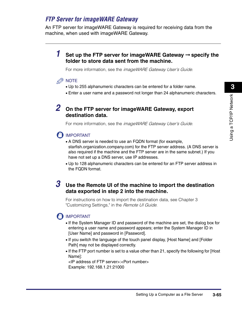 Ftp server for imageware gateway -65, Ftp server for imageware gateway | Canon IMAGE RUNNER 5065 User Manual | Page 111 / 240