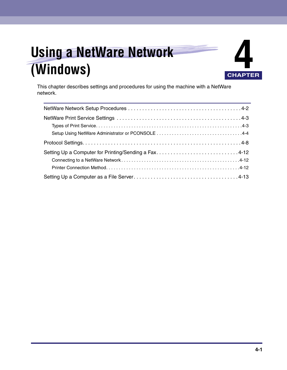 Using a netware network (windows), Chapter 4 | Canon IMAGE RUNNER 5065 User Manual | Page 119 / 240