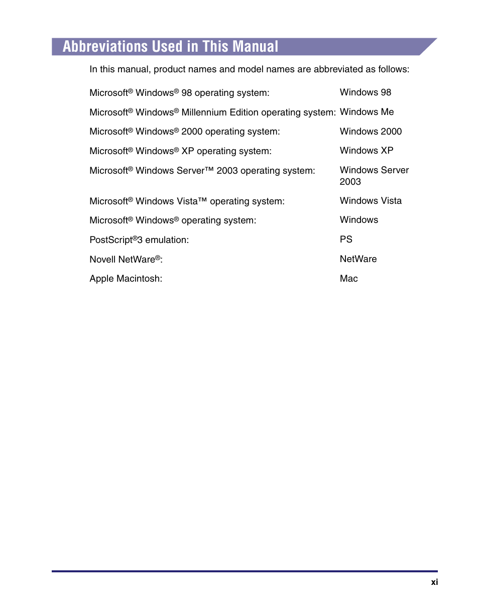Abbreviations used in this manual | Canon IMAGE RUNNER 5065 User Manual | Page 13 / 240